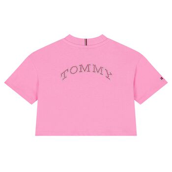 Girls Pink Embellished Logo T-Shirt