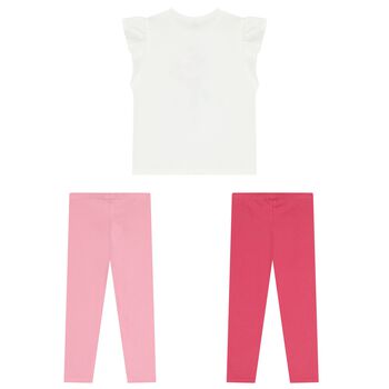 Girls White & Pink Leggings Set 