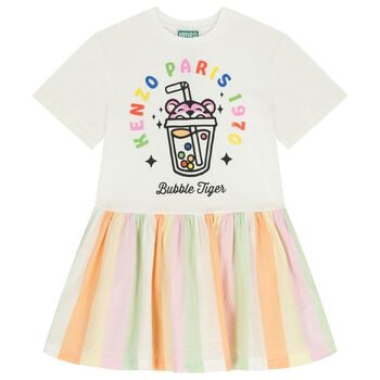 Girls Ivory Bubble Tiger Dress