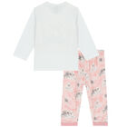 Baby Girls White & Pink Logo Trousers Set, 1, hi-res