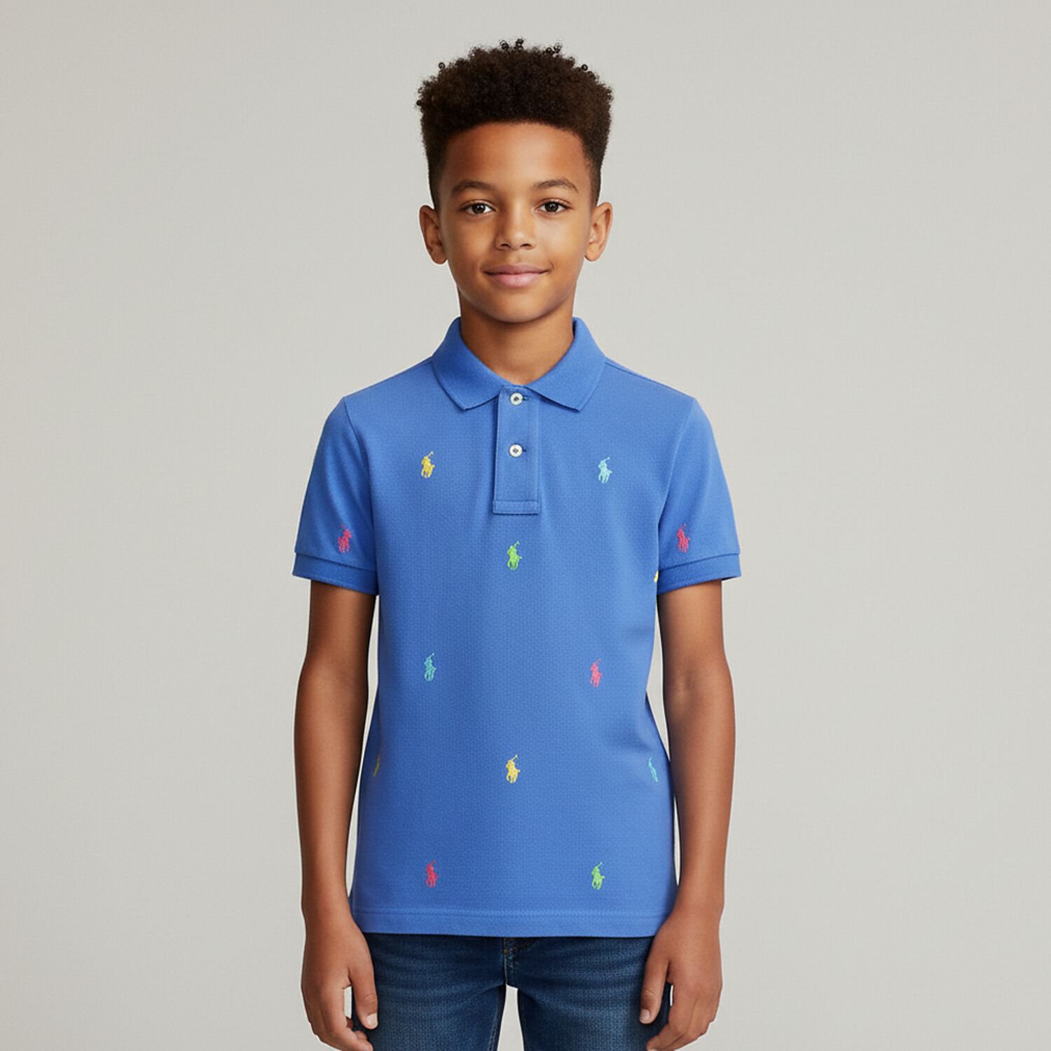 Boys Blue Logo Polo Shirt, 1, hi-res