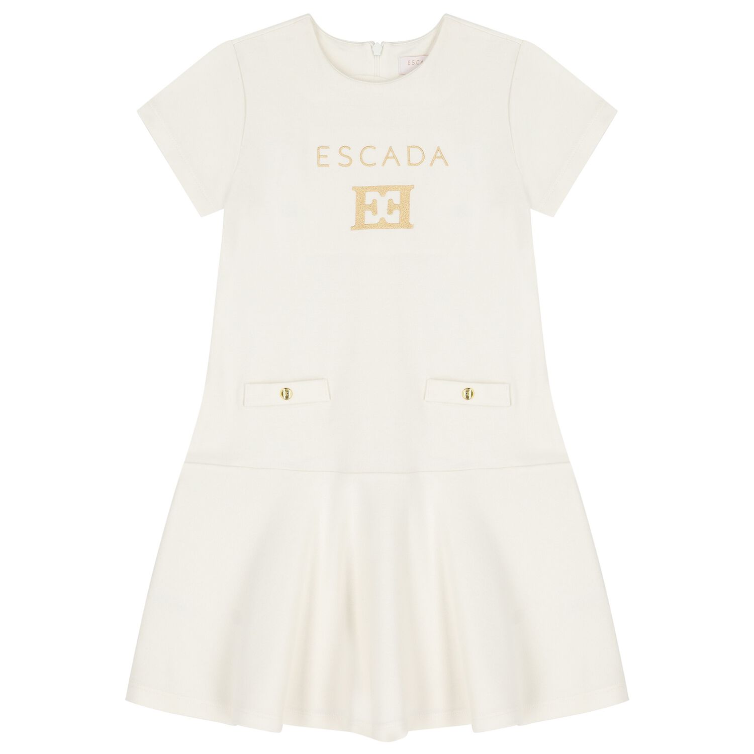 Girls Ivory & Gold Logo Dress, 1, hi-res