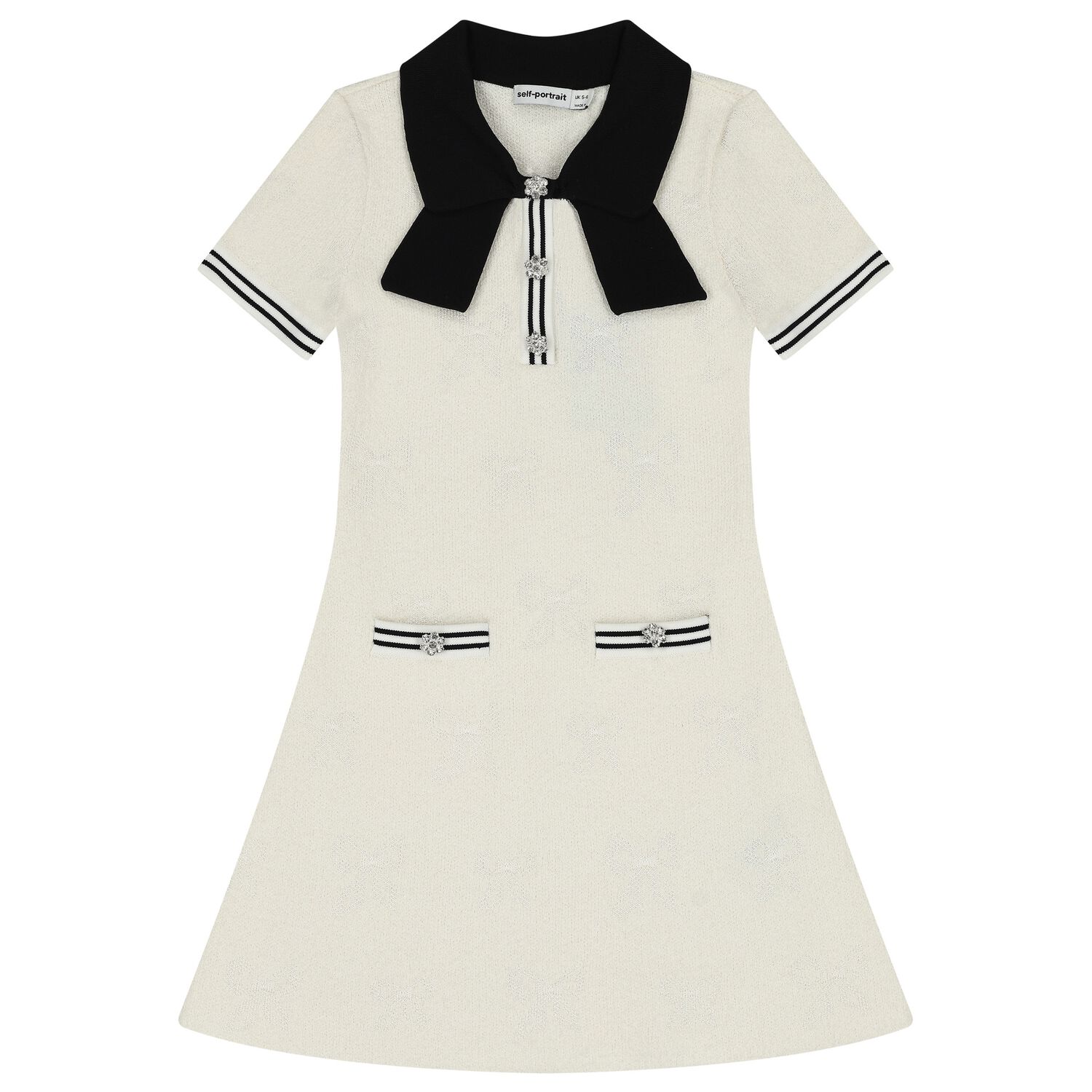 Girls White Jacquard Bow Dress, 1, hi-res image number null