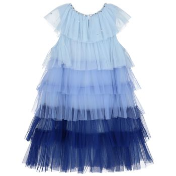 Girls Blue & Navy Embellished Tulle Dress