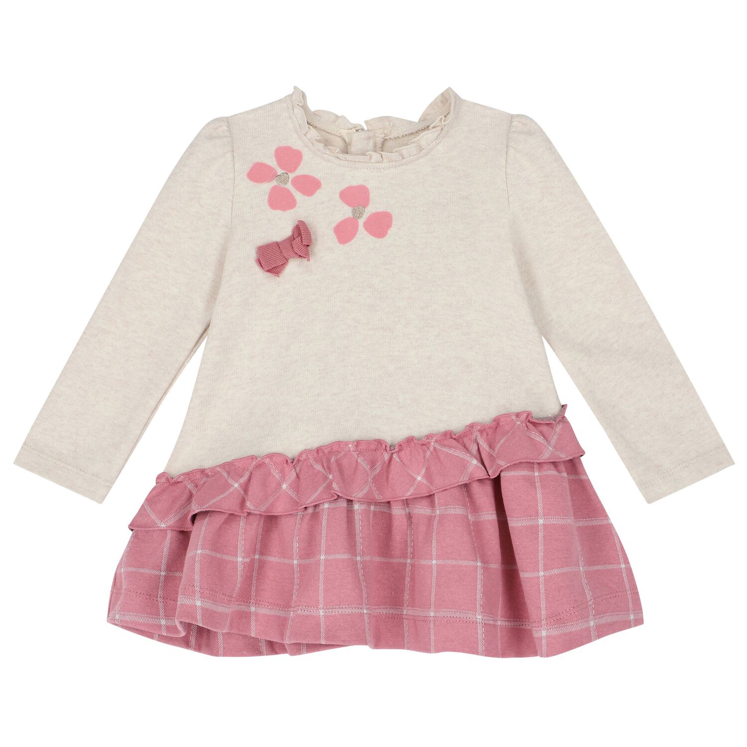 فستان بنات باللون العاجى والوردى, 1, hi-res