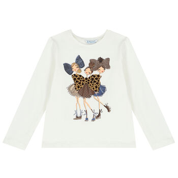 Girls Ivory Long Sleeve Top