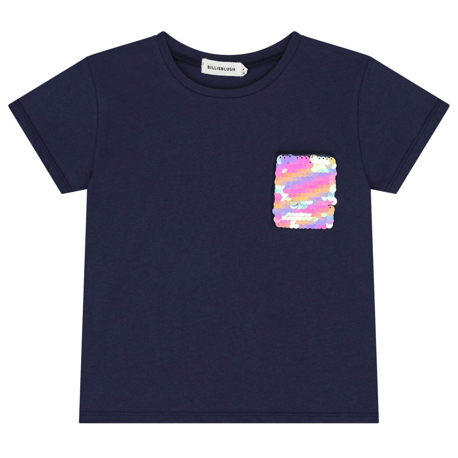 Girls Navy Blue Sequin T-Shirt, 1, hi-res