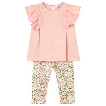 طقم ليجنز وردي وأبيض وأخضر للفتيات الصغيرات