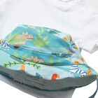 Baby Boys White & Blue Dungaree & Hat Set, 2, hi-res