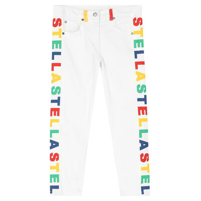 Girls White Logo Jeans