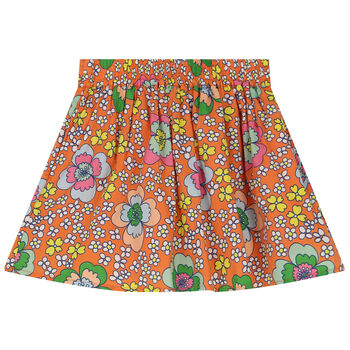 Girls Orange Floral Skirt