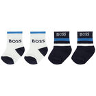 Baby Boys Navy Blue, White & Blue Logo Socks (2 Pack), 2, hi-res