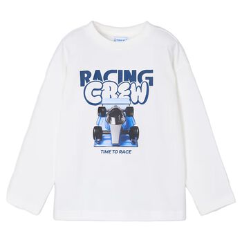 Boys White Formula 1 Car Long Sleeve Top