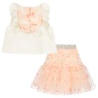 Girls Ivory & Pink Floral Skirt Set, 1, hi-res