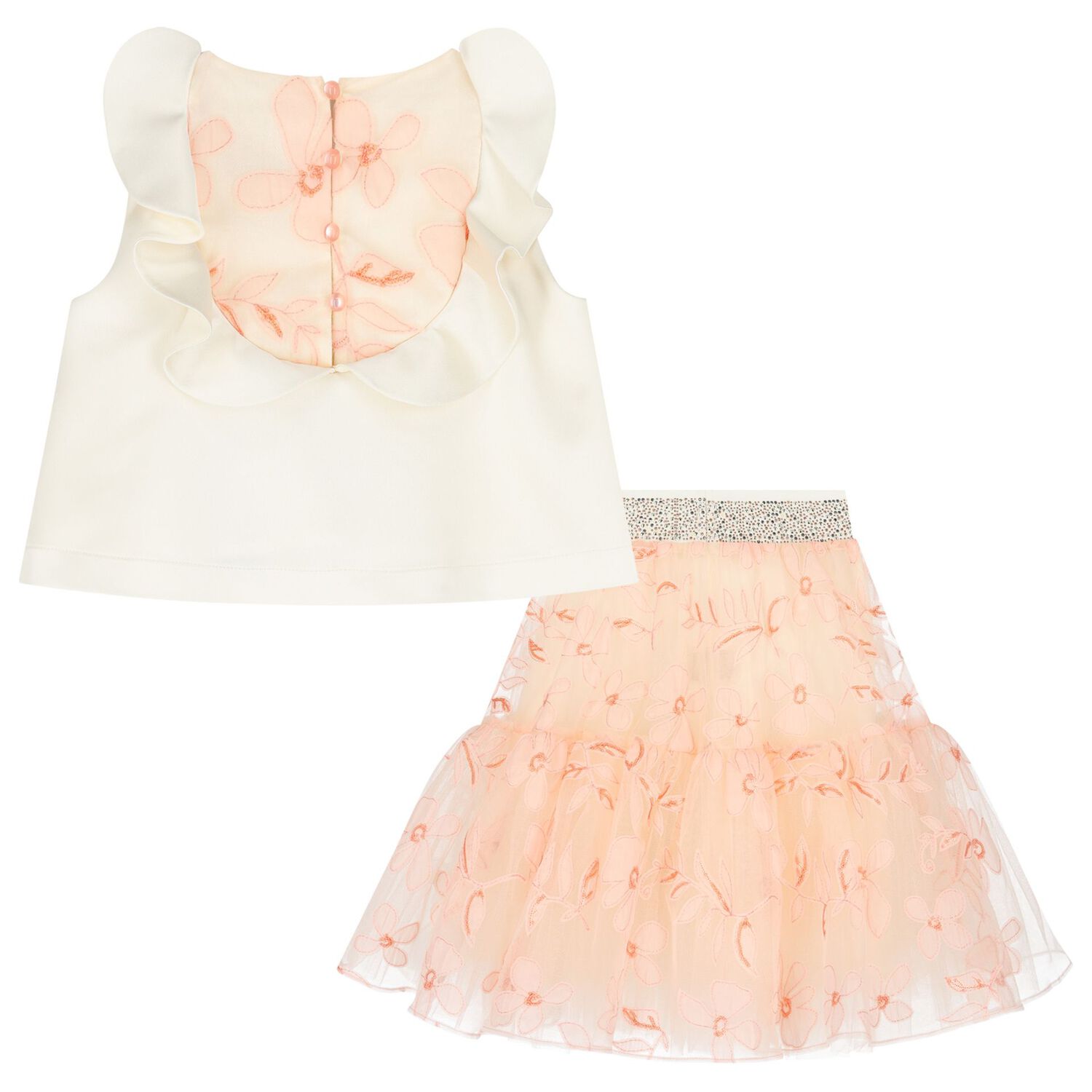 Girls Ivory & Pink Floral Skirt Set, 1, hi-res image number null