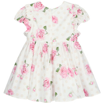 Younger Girls White & Pink Roses Dress