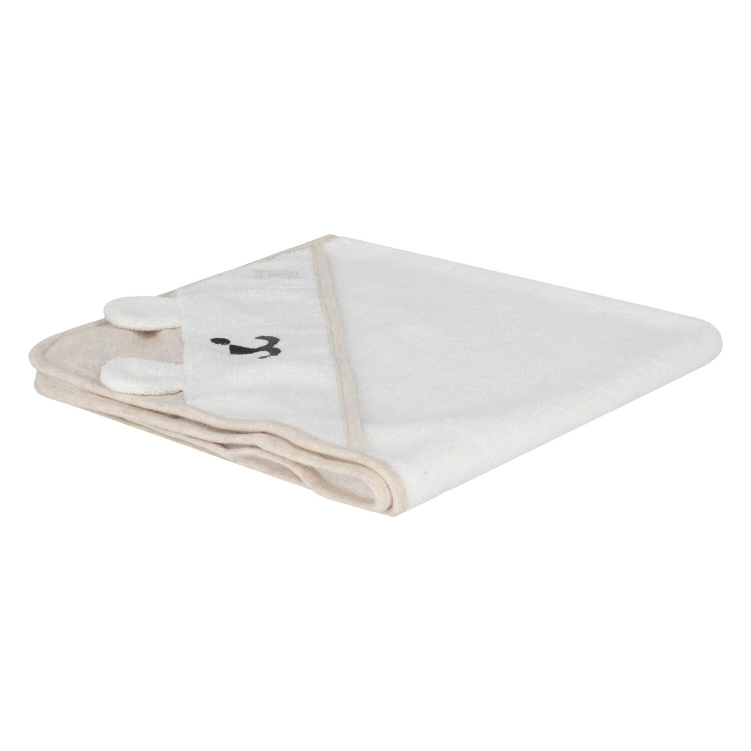 White & Beige Logo Hooded Baby Towel, 1, hi-res image number null