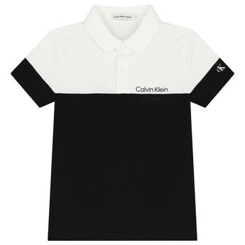 Boys White & Black Logo Polo Shirt