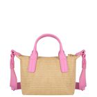 Girls Pink & Beige Raffia Logo Hand Bag ( 20cm ), 1, hi-res