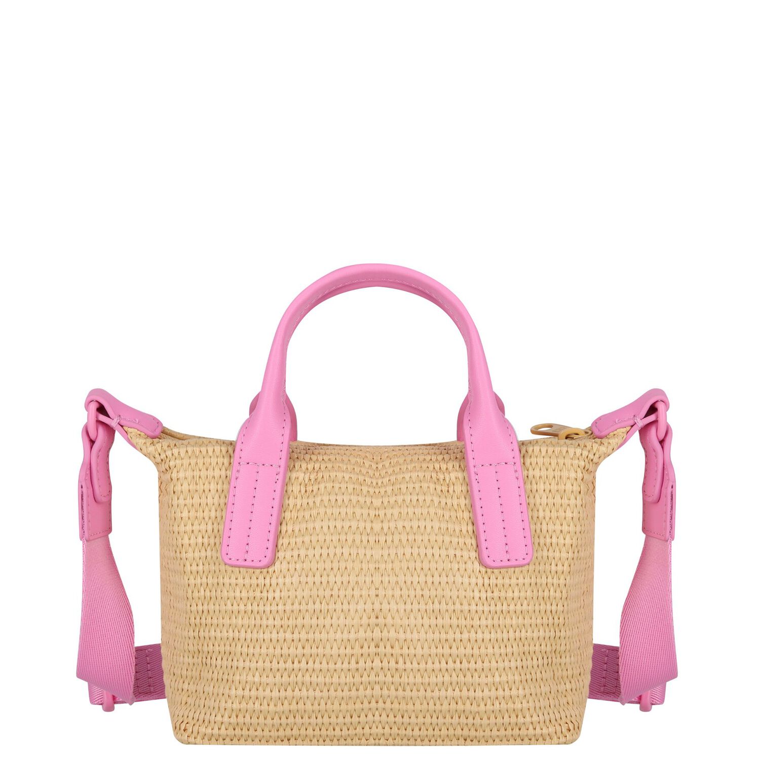Girls Pink & Beige Raffia Logo Hand Bag ( 20cm ), 1, hi-res