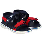 Boys Navy Blue & Red Logo Sandals, 1, hi-res