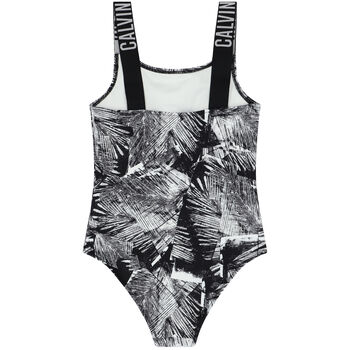 Girls Black and White Logo Swimsuit