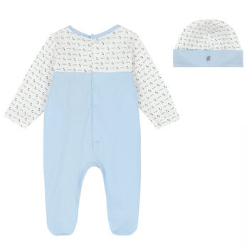 Baby Boys White & Blue Babygrow Set
