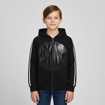 Black Logo Hooded Zip Up Top, 1 Black Logo Hooded Zip Up Top