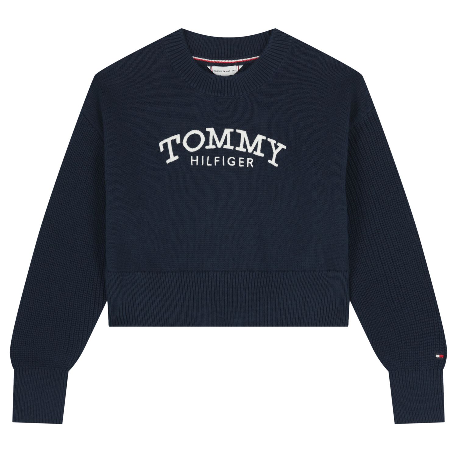 Girls Navy Blue Logo Knitted Sweater, 1, hi-res