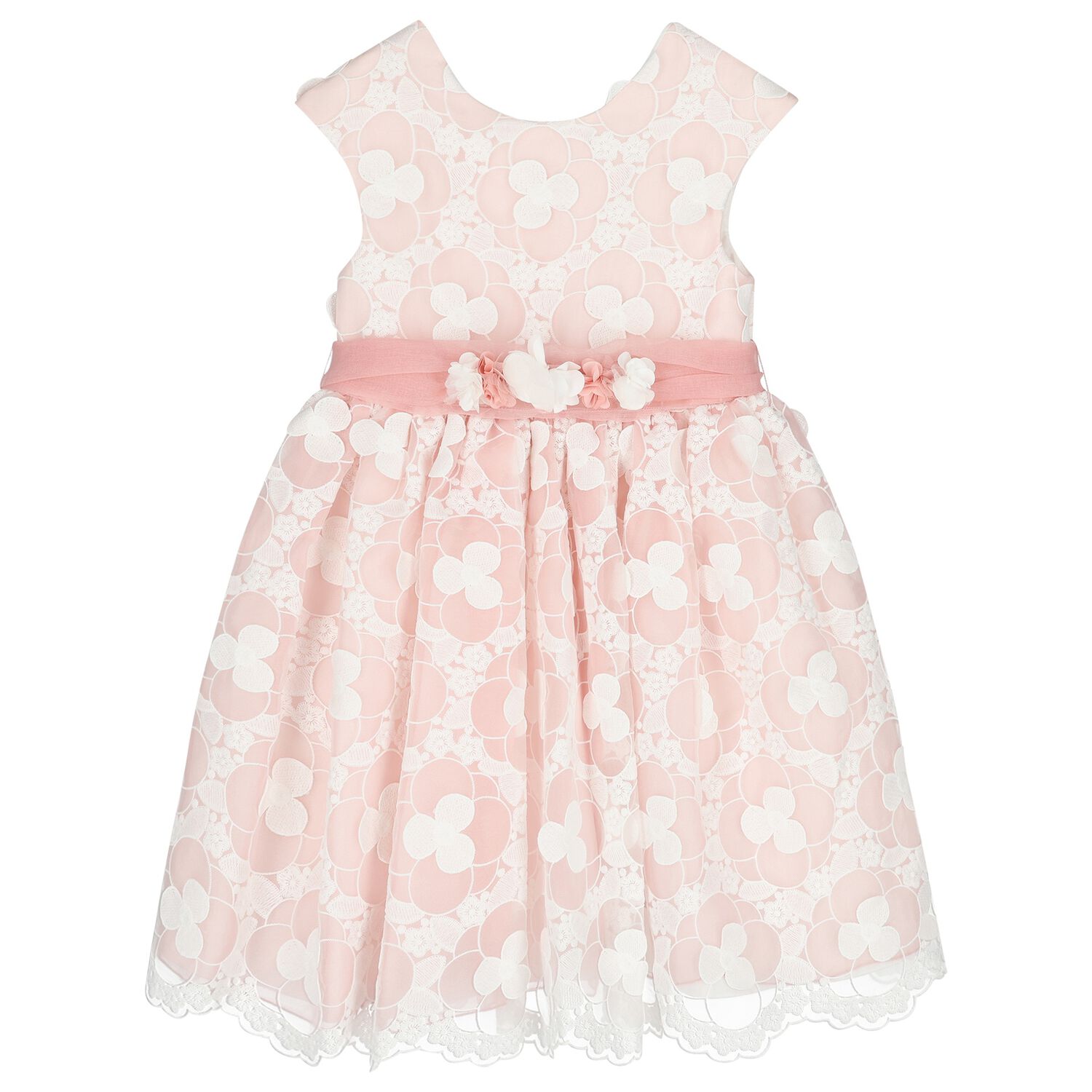 Girls Pink & White Embroidered Organza Dress, 1, hi-res