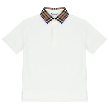 Boys White Logo Check Polo Shirt