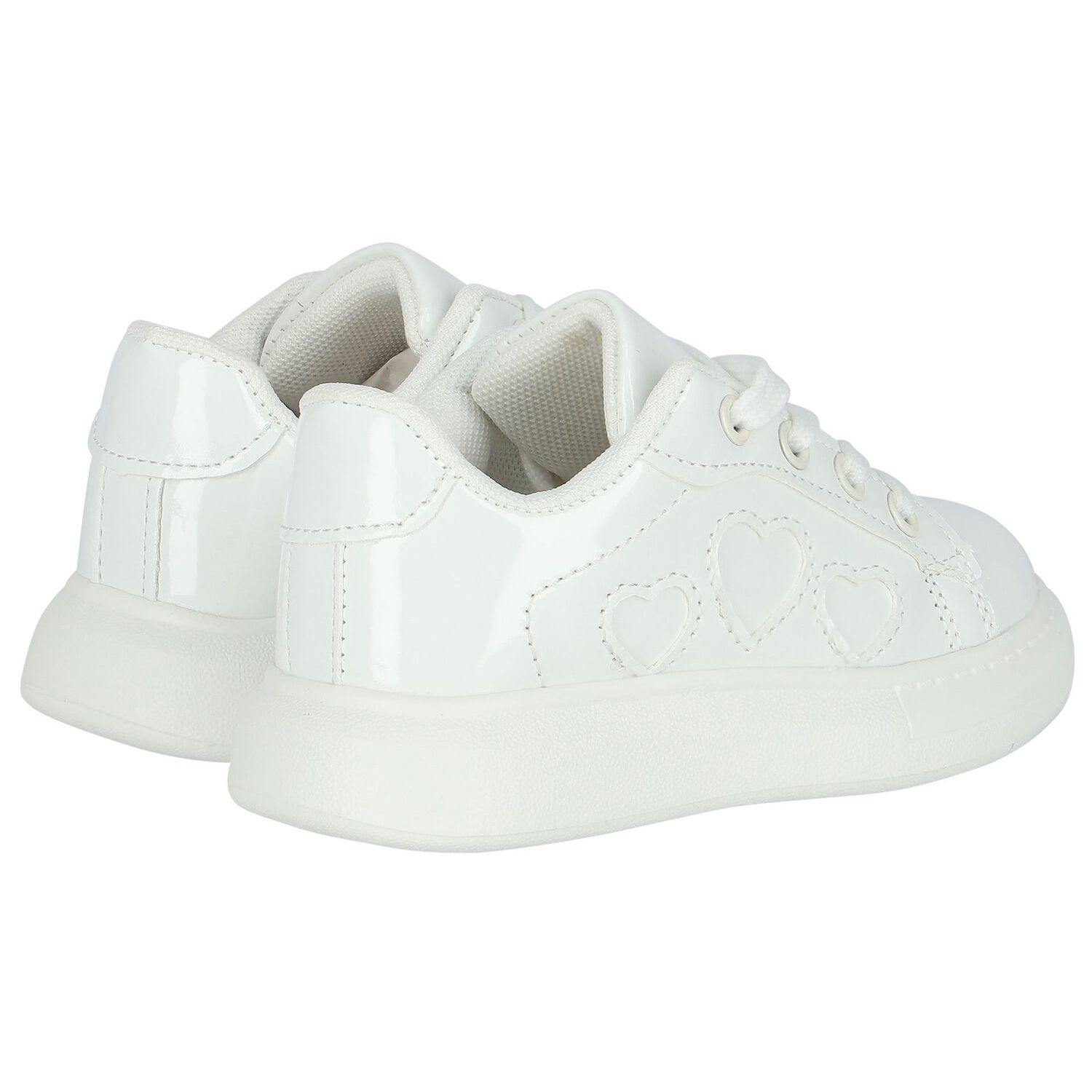 Girls White Hearts Trainers, 1, hi-res