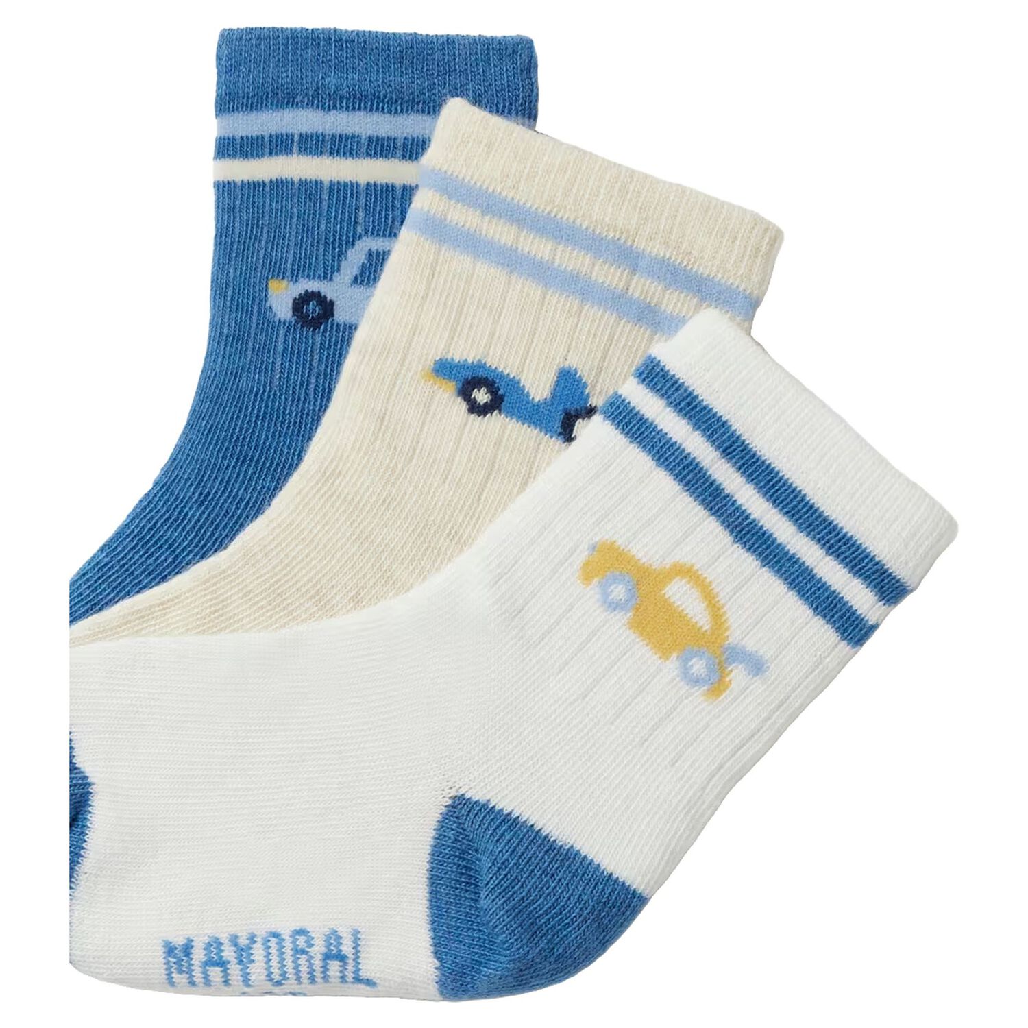Younger Boys Blue, Ivory & White Car Socks ( 3 Pack ) , 1, hi-res