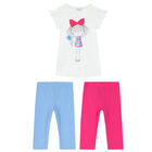 Girls White, Pink & Blue Leggings Set, 1, hi-res