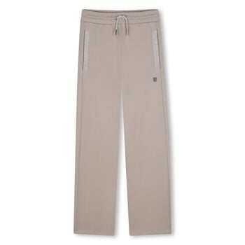 Girls Beige Embellished Logo Trousers
