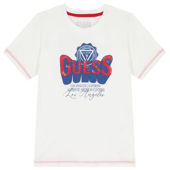 Guess Boys White Logo T-Shirt, 1 Boys White Logo T-Shirt