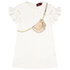 Girls Ivory Bag Logo Dress, 1, hi-res