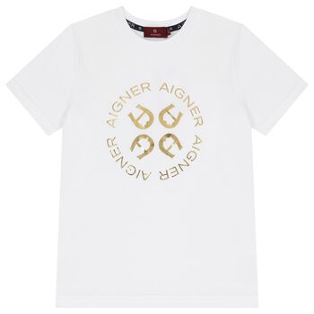 Boys White & Gold Logo T-Shirt