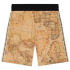 Boys Beige Geo Map Shorts, 1, hi-res
