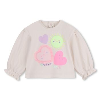 Younger Girls Ivory Heart Long Sleeeve Top