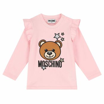 Younger Girls Pink Teddy Logo Long Sleeve Top