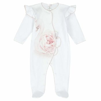 Baby Girls White & Pink Babygrow