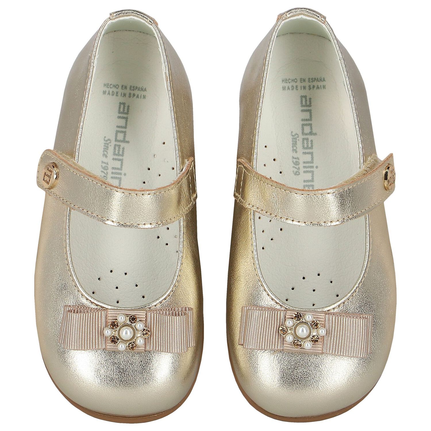 Younger Girls Gold Ballerina Bow Shoes, 1, hi-res image number null