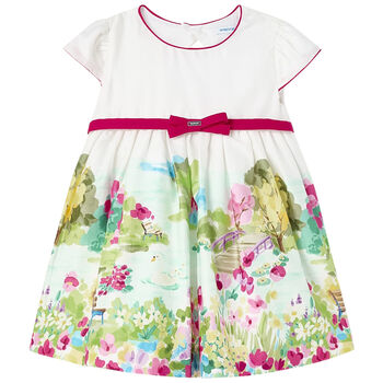 Younger Girls White & Pink Floral Dress