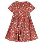 Girls Red Teddy Bear Logo Satin Dress, 1, hi-res