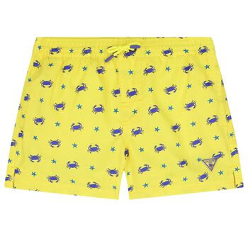 Boys Yellow Printed Swim Shorts