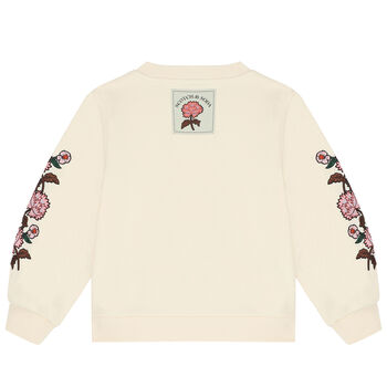 Girls Ivory Embroidered Floral Sweater