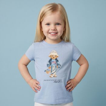 Baby Girls Blue Teddy Bear T-Shirt