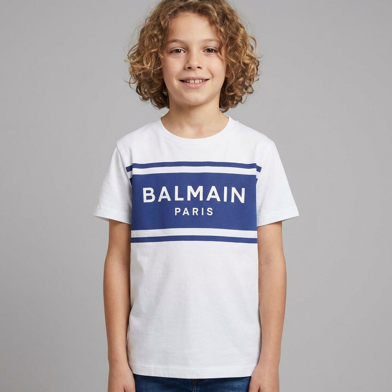 Boys White & Blue Logo T-Shirt, 1, hi-res