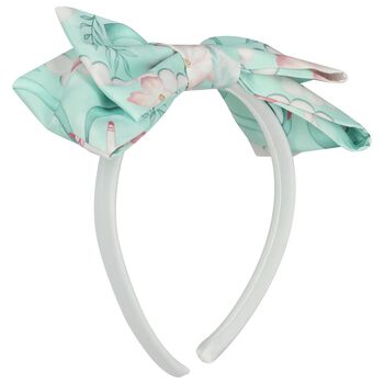 Girls White & Mint Green Bow Headband